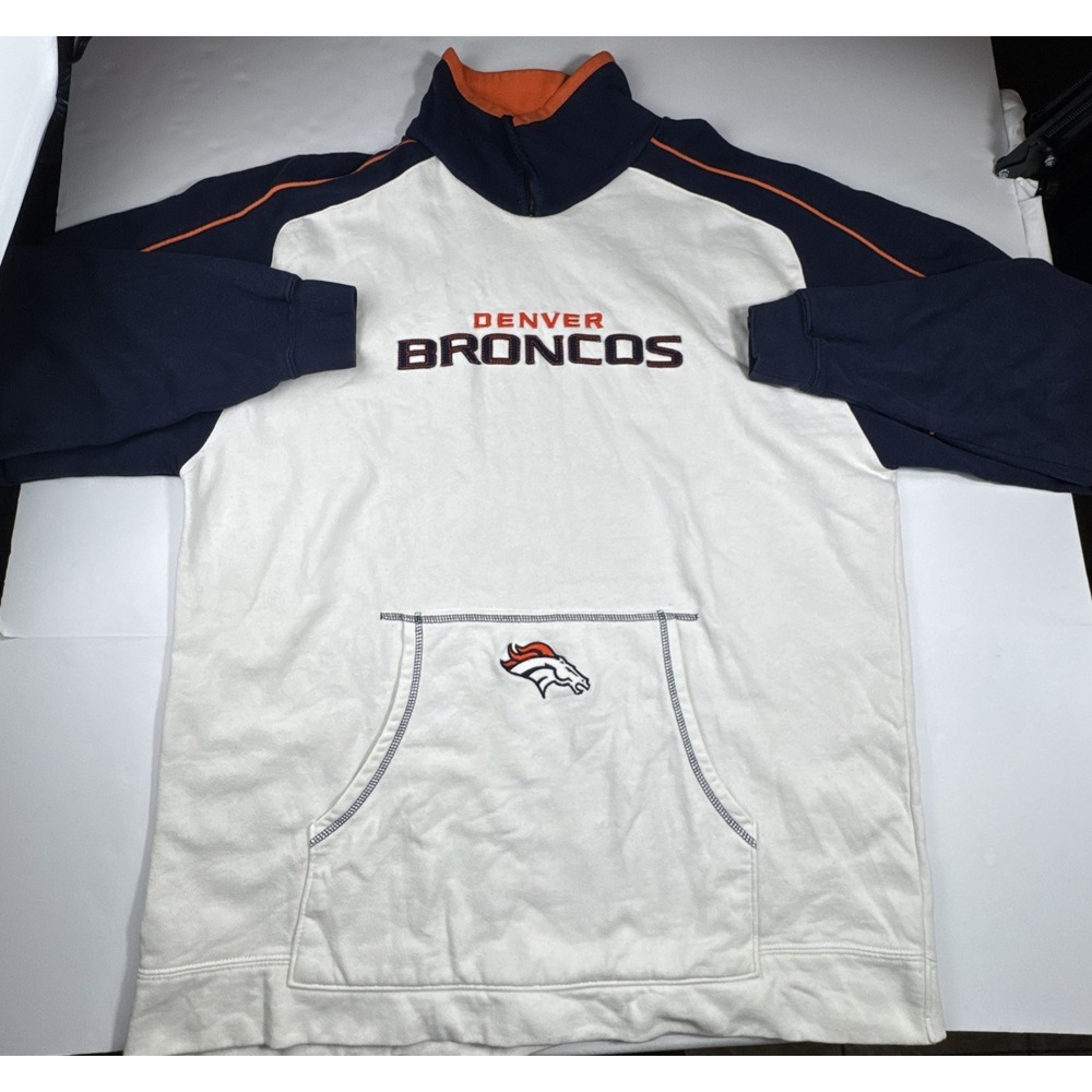 NFL Team Apparel Denver Broncos Quarter Zip Pullover Sweatshirt White Navy‎
